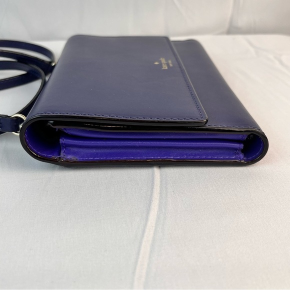 Kate Spade Crossbody Purse Blue Purple Snap Closure Card Holder Zip Pocket - Picture 3 of 10